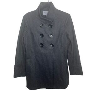 Bromley Collection Charcoal Gray Wool Classic Neutral Pea Coat Jacket Size Large